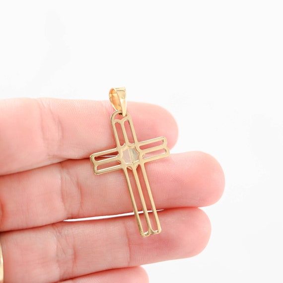 18k Tri-colored Gold Openwork Cross Pendant - image 8