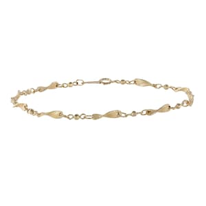 14K Yellow Gold Wave Curved Bar and Bead Link Bracelet/Anklet