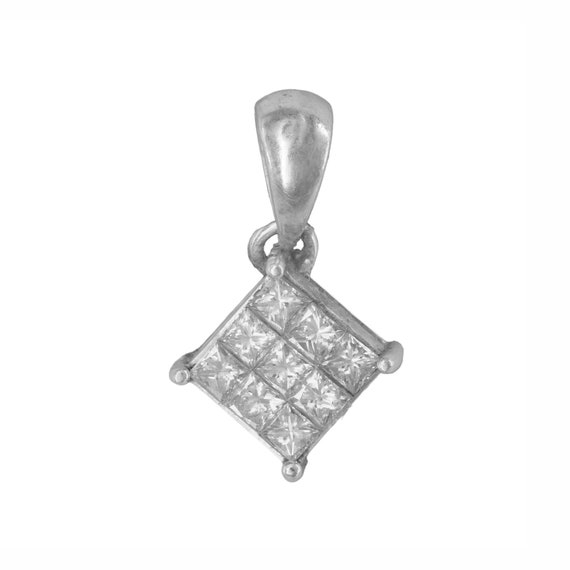 18K White Gold Diamond Cluster Princess Cut Penda… - image 1