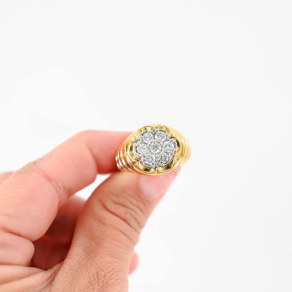 14k Yellow Gold Diamond Cluster Signet Ring - image 7