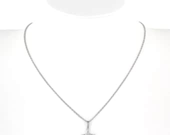 14K White Gold Diamond Cross Pendant Rolo Link Chain Necklace