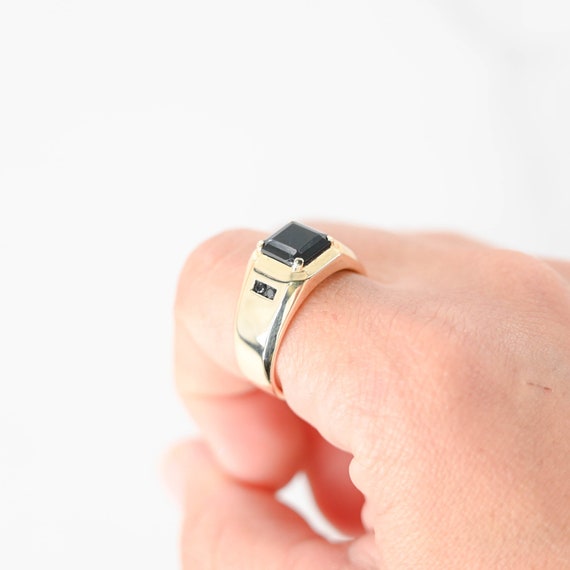 14k Yellow Gold Black Diamond and Onyx SIgnet Ring - image 5