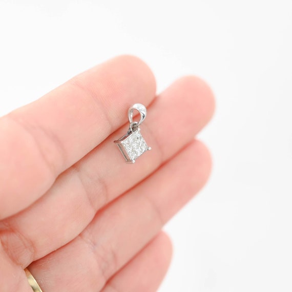 18K White Gold Diamond Cluster Princess Cut Penda… - image 5