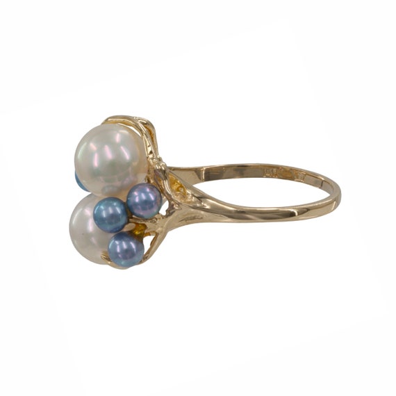 14k Yellow Gold Pearl with Blue Accent Cocktail R… - image 2