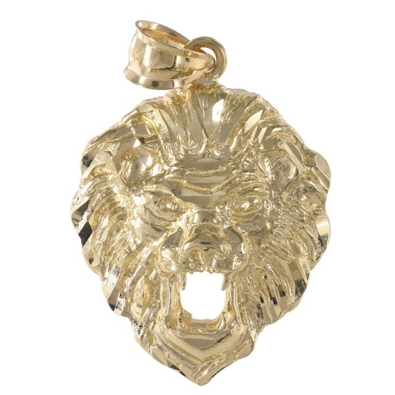 14K Solid Gold Lion Head Pendant Leo Zodiac Neckl… - image 1