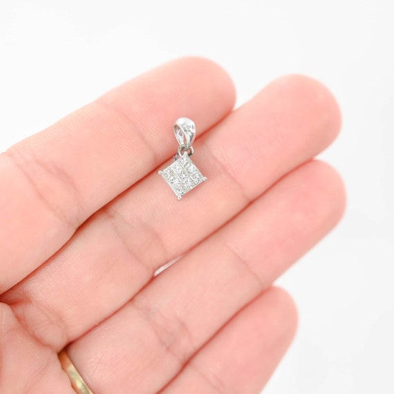 18K White Gold Diamond Cluster Princess Cut Penda… - image 4