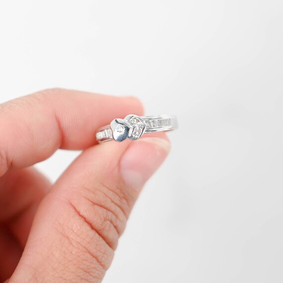 14k White Gold Channel Set Diamond Heart Band - image 6