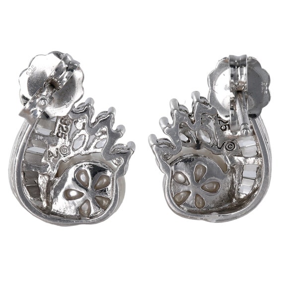 925 Silver Diamond And Pearl Studs Earrings - image 3