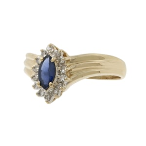 Ladies Estate 14K Yellow Gold Blue Topaz Gemstone & Diamond Sunburst Halo Ring