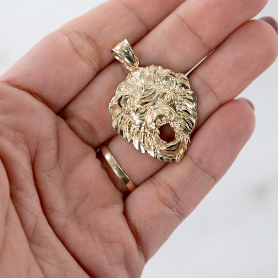 14K Solid Gold Lion Head Pendant Leo Zodiac Neckl… - image 5