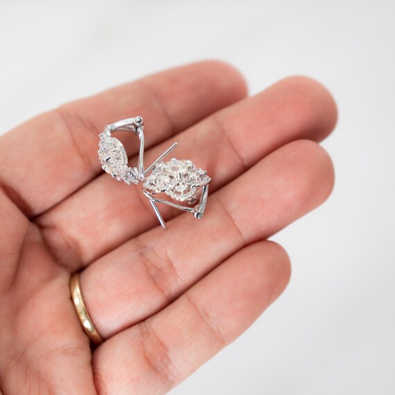 14k Natural Diamond Earrings, Cluster Flower Stud… - image 4