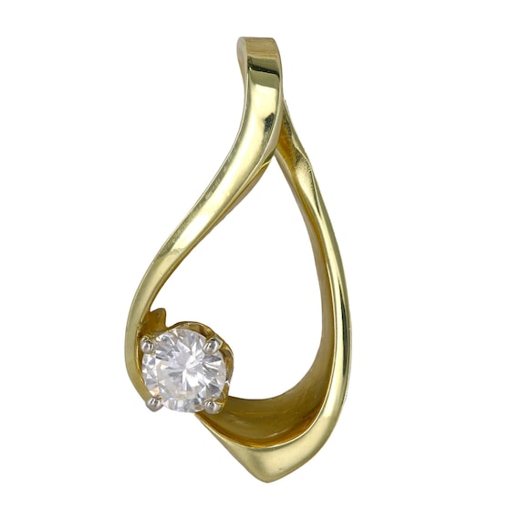 18k Yellow Gold Solitaire Diamond Twisting Pendant - image 1