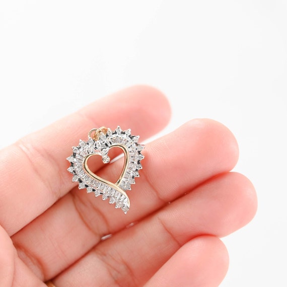 10k Two-Tone Gold Diamond Flowing Heart Charm Pen… - image 4