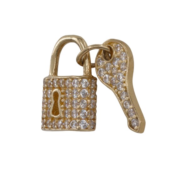 14k Yellow Gold Cubic Zirconia Lock & Key Charm - image 2