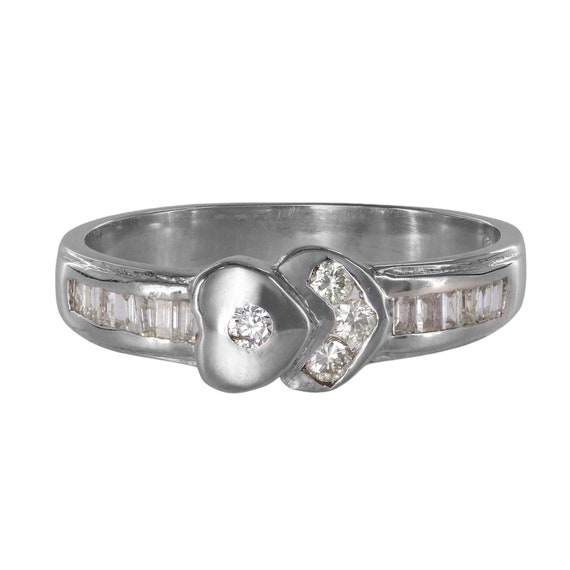 14k White Gold Channel Set Diamond Heart Band - image 1