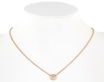 14K Rose Gold Diamond Bezel Set Round-Cut Rolo Link Chain Necklace 0.70Ctw