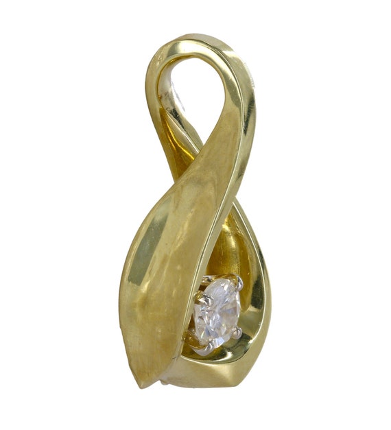 18k Yellow Gold Solitaire Diamond Twisting Pendant - image 2