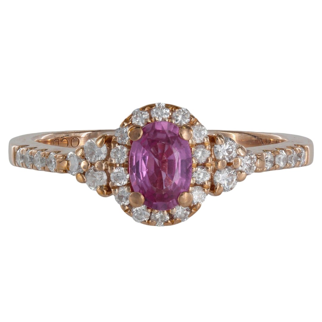 14K Rose Gold Oval Pink Sapphire and Diamonds Halo Ring Etsy