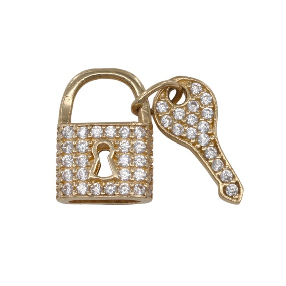14k Yellow Gold Cubic Zirconia Lock & Key Charm - image 1