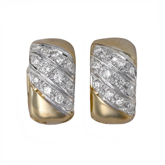 14k Yellow Gold Diamond Square Huggie Earring - image 1