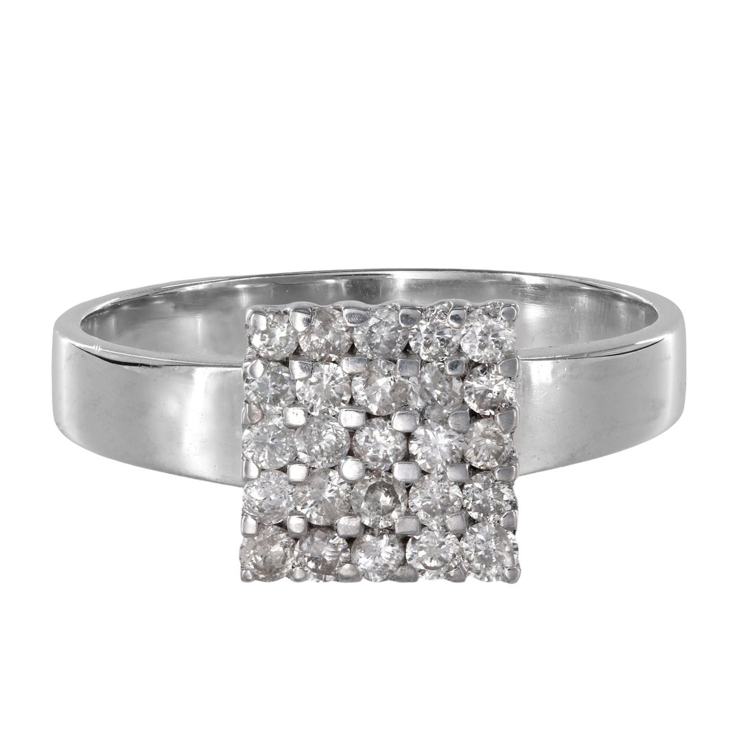 14k White Gold Square Cluster Diamond Ring - Etsy