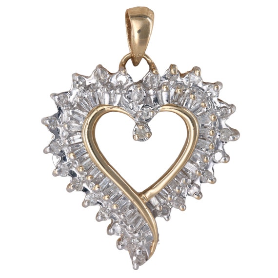 10k Two-Tone Gold Diamond Flowing Heart Charm Pen… - image 1