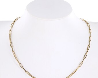 14K Yellow Gold Hollow Paperclip Link Chain 18"
