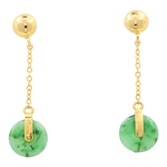 14K Yellow Gold Synthetic Jade Drop Earrings - image 1