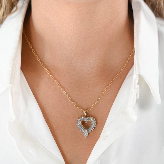 10k Two-Tone Gold Diamond Flowing Heart Charm Pen… - image 6