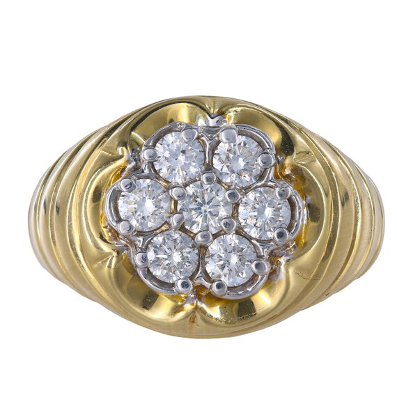 14k Yellow Gold Diamond Cluster Signet Ring - image 1