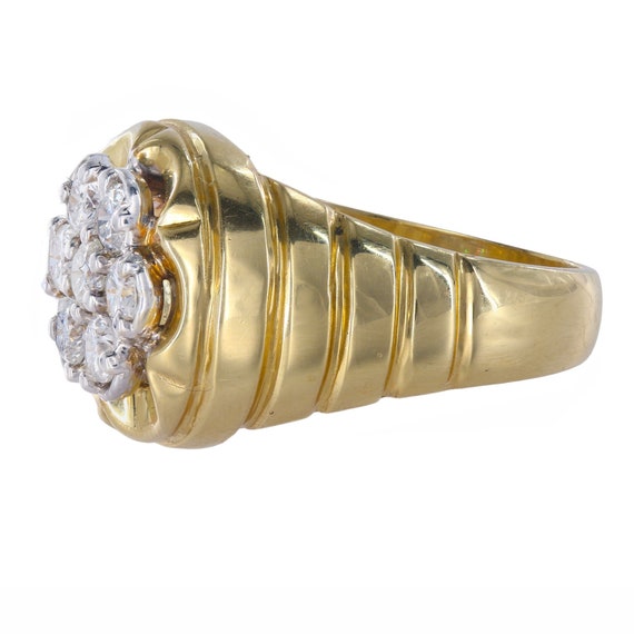 14k Yellow Gold Diamond Cluster Signet Ring - image 2