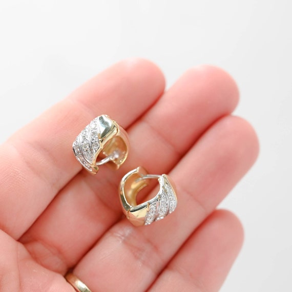 14k Yellow Gold Diamond Square Huggie Earring - image 4