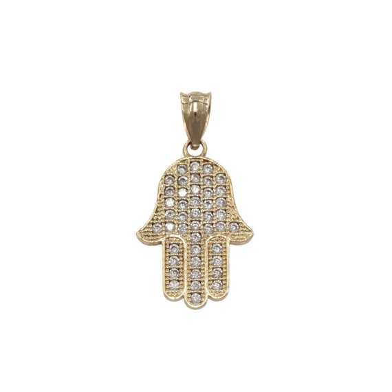 14k Yellow Gold Hamsa with Cubic Zirconia Pendant - image 1