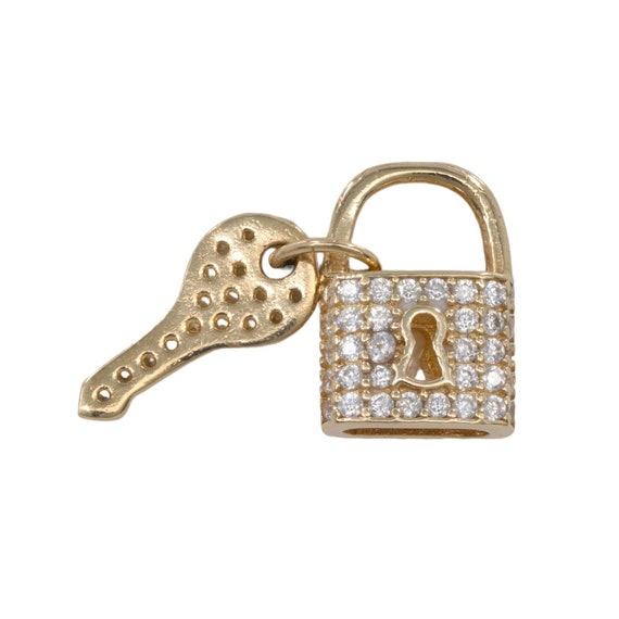 14k Yellow Gold Cubic Zirconia Lock & Key Charm - image 3