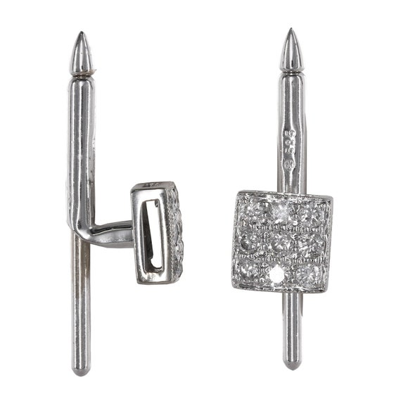 14K White Gold Cluster Diamond Shirt Studs - image 2