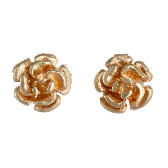 18K Yellow Gold Vintage Rose Studs Earrings