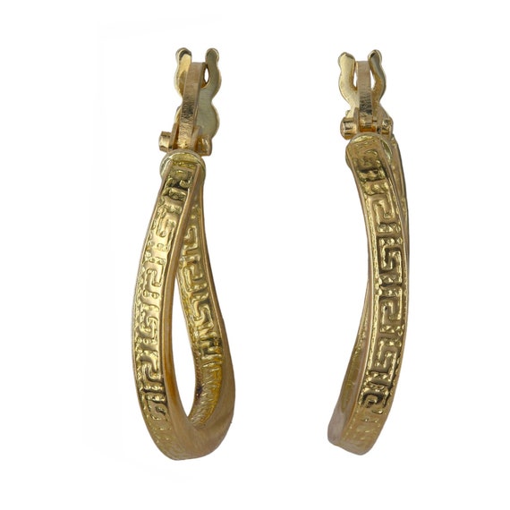 18k Yellow Gold Greek Key Huggie Earrings