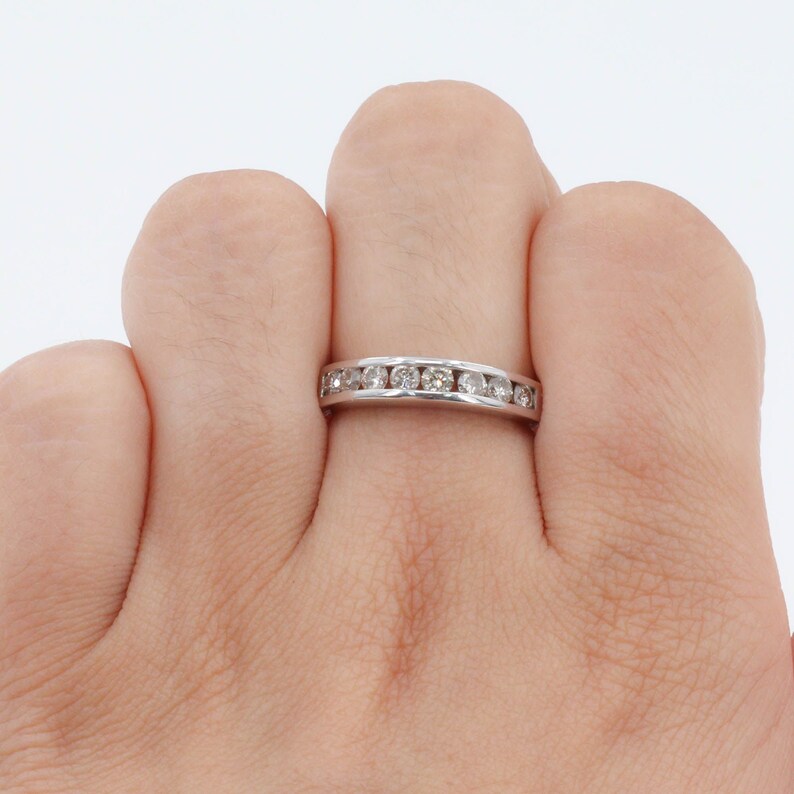 14k White Gold Channel Set Diamond Wedding Band - Etsy