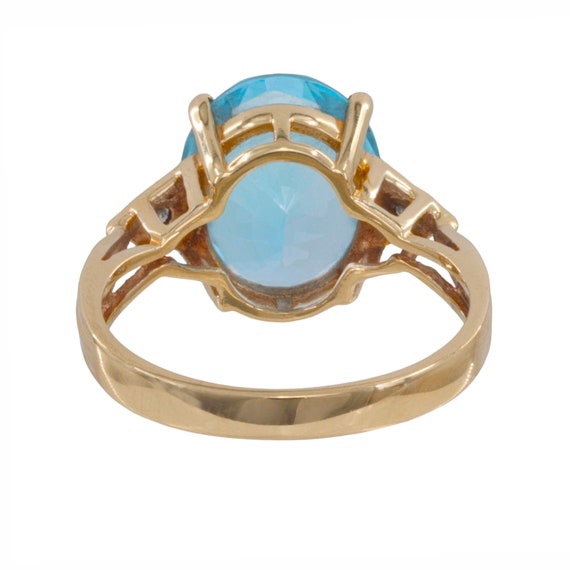 14k Yellow Gold Blue Oval Topaz and Diamond Cockt… - image 3