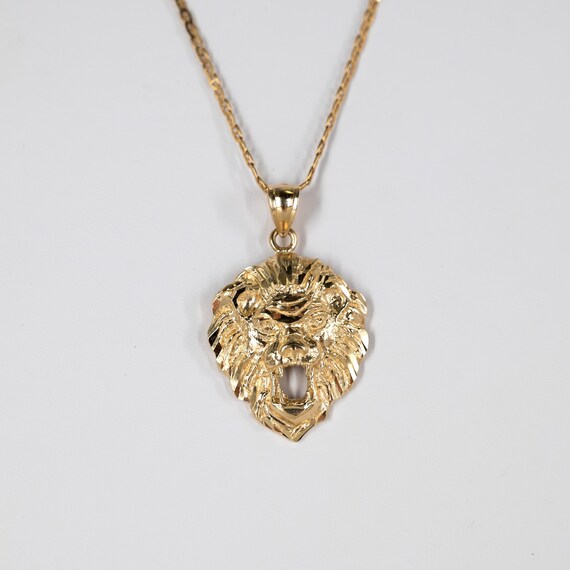 14K Solid Gold Lion Head Pendant Leo Zodiac Neckl… - image 4