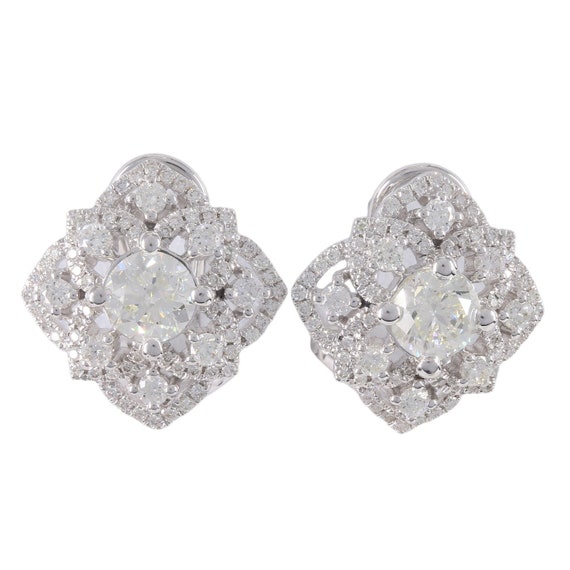 14k Natural Diamond Earrings, Cluster Flower Stud… - image 1