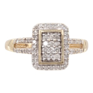 10k Yellow Gold Rectangle Cluster Diamond Ring