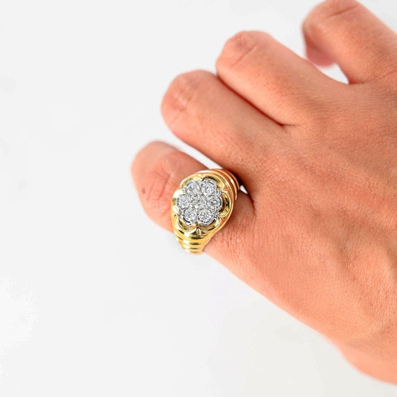 14k Yellow Gold Diamond Cluster Signet Ring - image 4