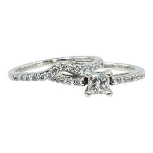 Damen 14k Weißgold Princess Cut Diamant Verlobungsring Set