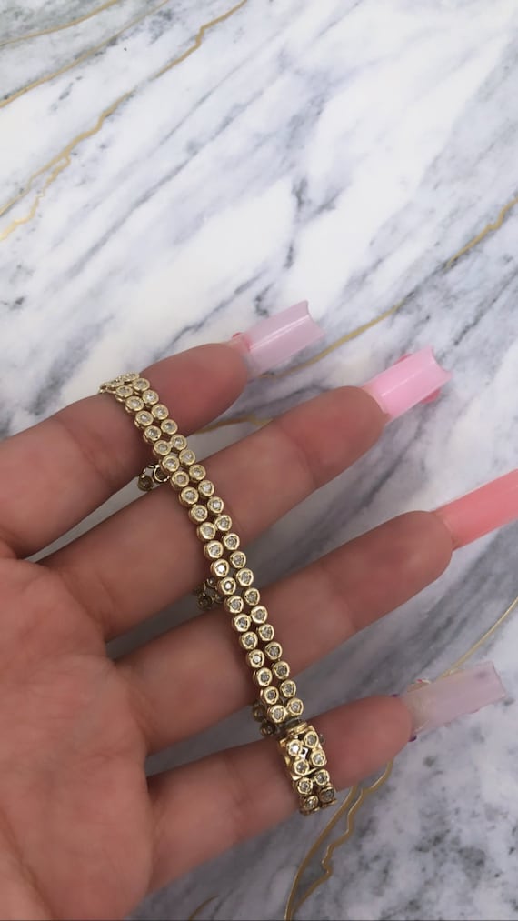 14k Yellow Gold Double Strand Diamond Tennis Bracelet Gem