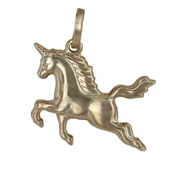 14k Yellow Gold Unicorn Charm Pendant 1" Long