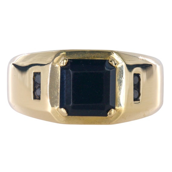 14k Yellow Gold Black Diamond and Onyx SIgnet Ring - image 1