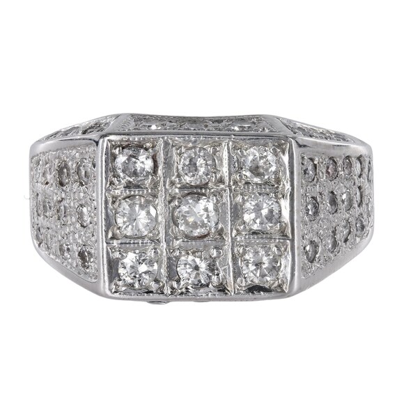 14K White Gold Diamond Vintage Square Cluster Sig… - image 1