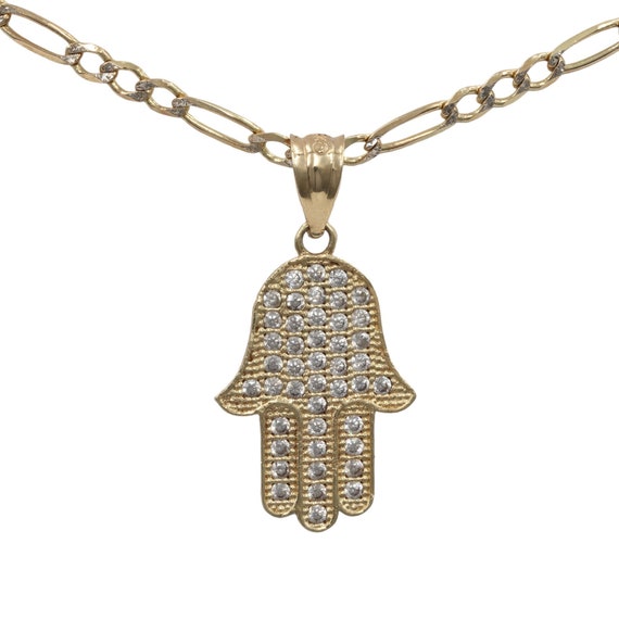 14k Yellow Gold Hamsa with Cubic Zirconia Pendant - image 4