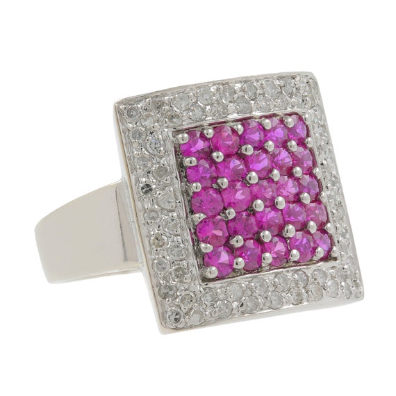 14K White Gold Diamond & Pink Spinel Gemstone Coc… - image 2